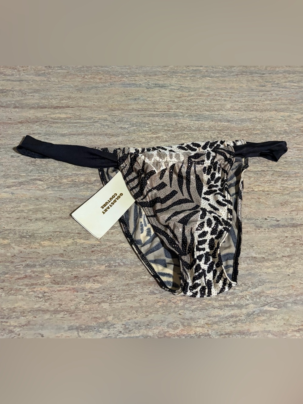 Goldstart Couture Zebra Print Bikini Bottom with Black Sashes